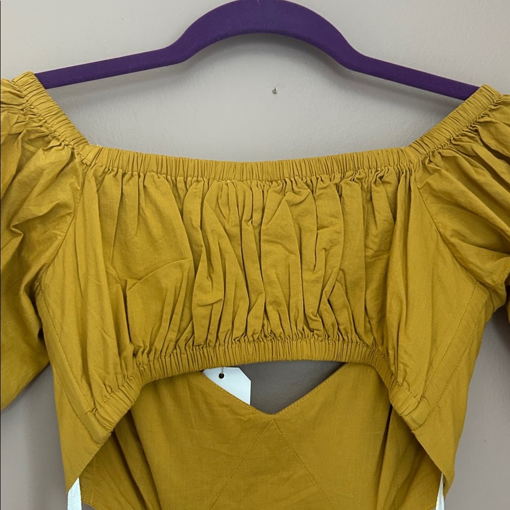 NWT Chakeris Charleston Yellow Flowy Cut out Maxi Dress Off the Shoulder Size S - Picture 6 of 15